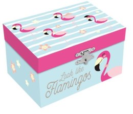 Pudełko szkatułka na biżuterię z lusterkiem i efektami dźwiękowymi, 15x8,5x10,5cm Flamingi KL10086 Kids Euroswan