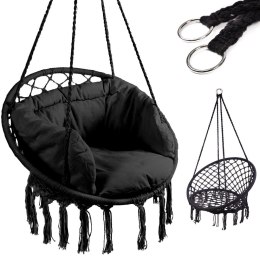 Huśtawka fotel bocianie gniazdo z oparciem czarna 80cm + poduszki 120kg