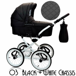 Wózek głęboko-spacerowy 2w1 ROYAL Elite Design Group 03 black + biała rama