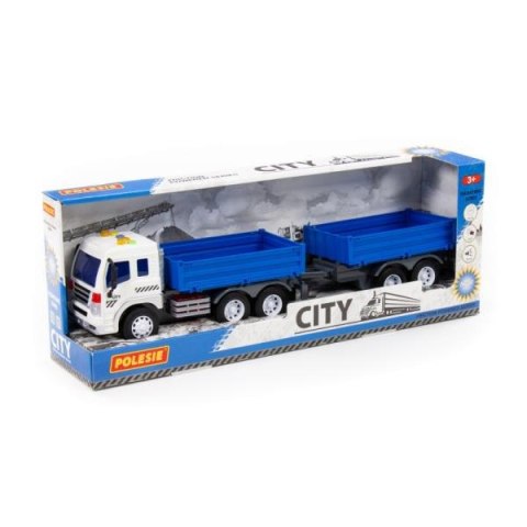 Polesie 93127 "City", samochód burtowy z przyczepą inercyjny, ze światłem i dźwiękiem, niebieski w pudełku