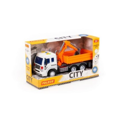 Polesie 96005 "City", samochód burtowy z koparką inercyjny, ze światłem i dźwiękiem, pomarańczowy w pudełku