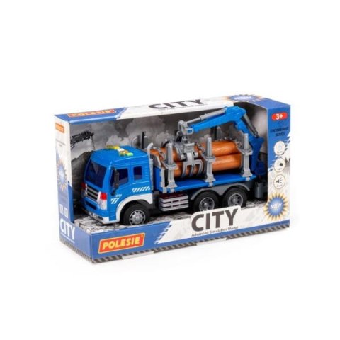 Polesie 96050 "City", samochód do przewozu dłużycy inercyjny, ze światłem i dźwiękiem, niebieski w pudełku