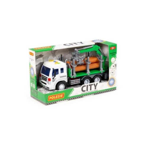Polesie 96067 "City", samochód do przewozu dłużycy inercyjny, ze światłem i dźwiękiem, zielony w pudełku