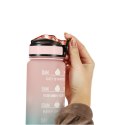 Butelka na wodę bidon ze słomką uchwytem miarką motywacyjną na siłownię 1l różowo-niebieska