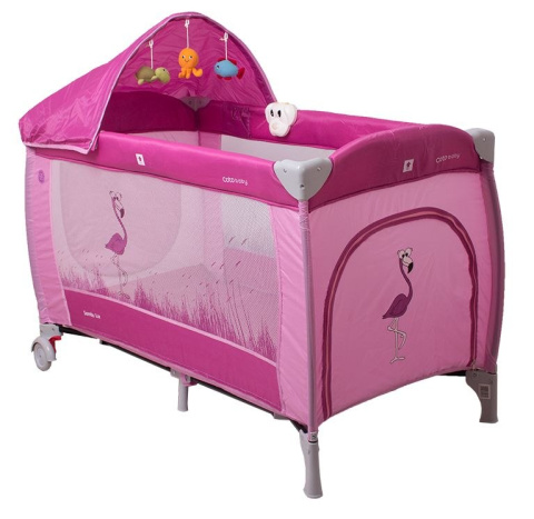SAMBA LUX Coto Baby łóżeczko turystyczne, dwa poziomy, moskitiera, otwierany bok - pink