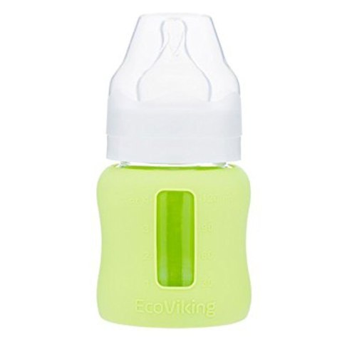 Eco Viking Antykolkowa Butelka Szklana Szeroka dla Niemowląt 120 ml Green