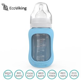 Eco Viking Antykolkowa Butelka Szklana Szeroka dla Niemowląt 180 ml Arctic Blue