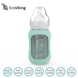 Eco Viking Antykolkowa Butelka Szklana Szeroka dla Niemowląt 180 ml Mint