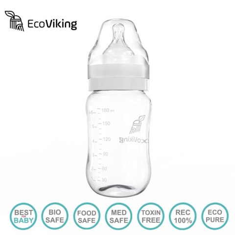 Eco Viking Antykolkowa Butelka Szklana Szeroka dla Niemowląt 180 ml
