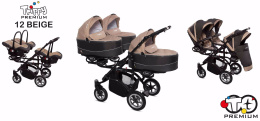 TRIPPY PREMIUM 3w1 BabyActive wózek dla trojaczków głęboko-spacerowy z potrójnym nosidłem - 12 Beige