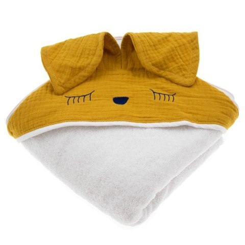 Hi Little One ręcznik okrycie kąpielowe z kapturem 100x100 cm SLEEPY BUNNY Mustard