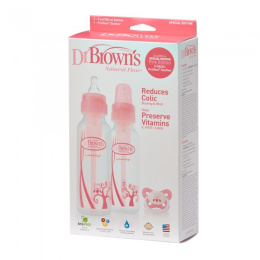 Dr Browns 827 2-Pak 240ml DEKOR Róż butelka standard Silikon Poziom 1 + smoczek ortodontyczny 0-6m