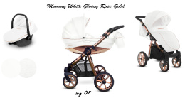 MOMMY GLOSSY White 3w1 BabyActive wózek głęboko-spacerowy + fotelik samochodowy Kite 0-13kg - Mgw 02 Rose Gold
