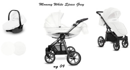 MOMMY GLOSSY White 3w1 BabyActive wózek głęboko-spacerowy + fotelik samochodowy Kite 0-13kg - Mgw 04 Space Grey